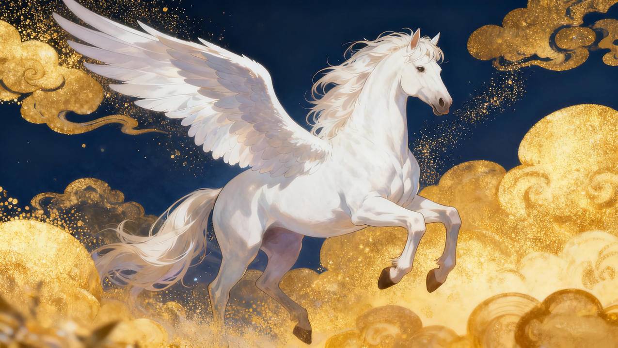 2026马年图片 天空 马 翅膀 金色的云4k壁纸