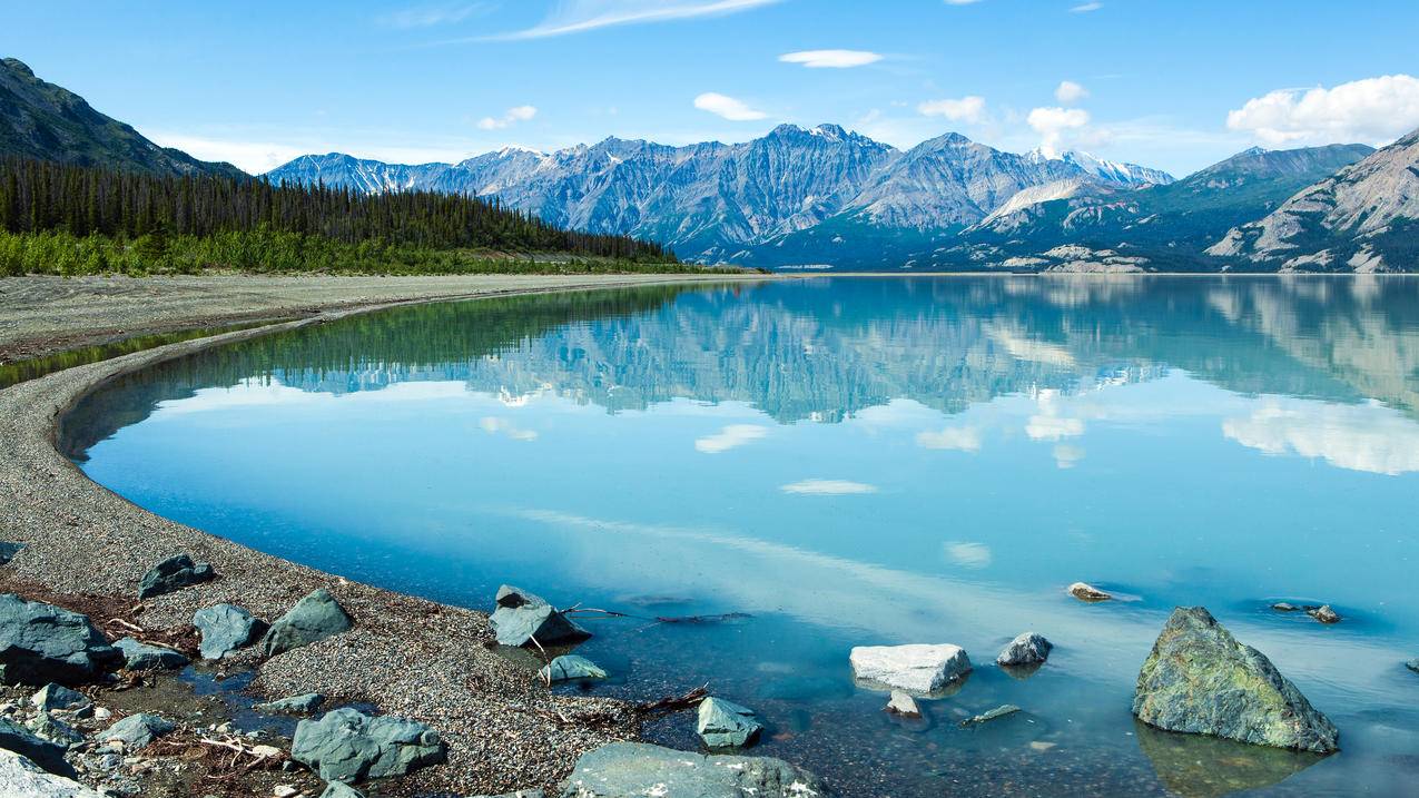 加拿大山脉绿树湖风景4k壁纸