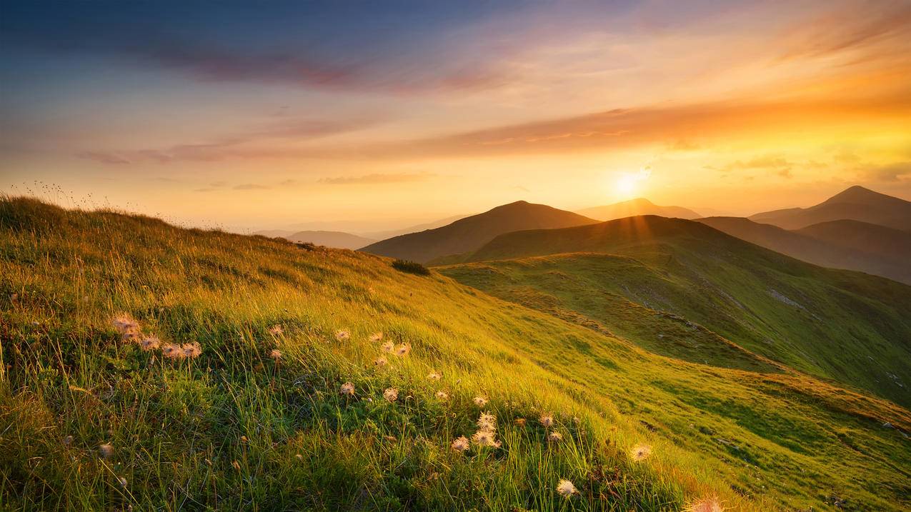 早晨 太阳 日出 山 风景 4k高清壁纸