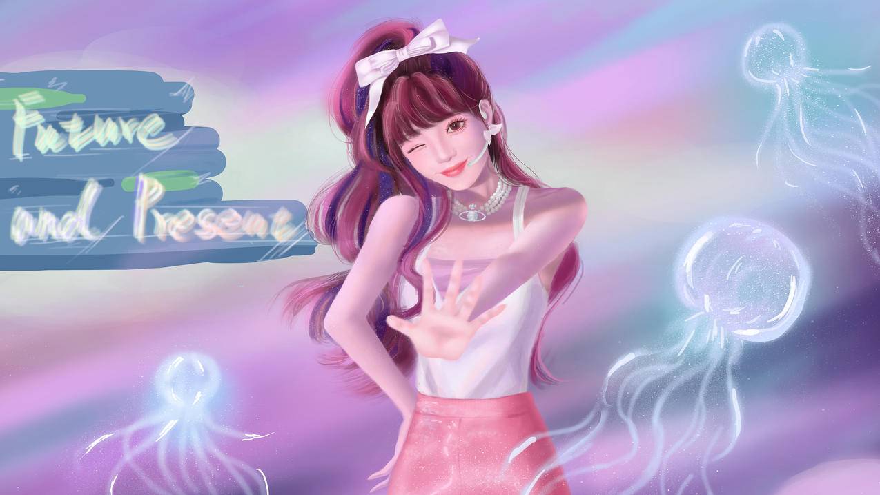 巴图BaTu 原创 可爱风少女 女孩 粉色裙子 水母 唯美好看4k高清壁纸