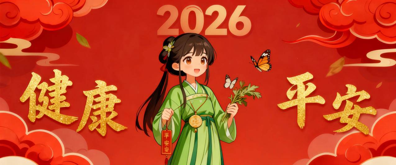 2026健康平安 小女孩 新年壁纸3440x1440