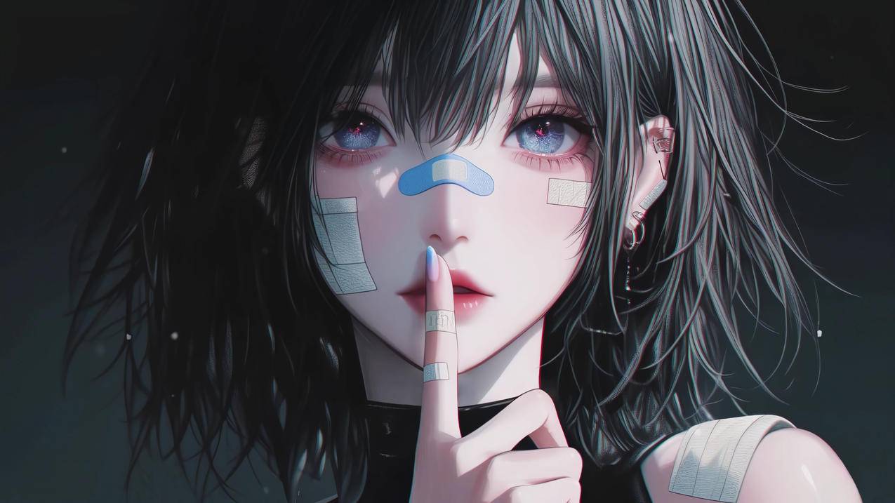 动漫女孩 小指 暗黑系 4k壁纸