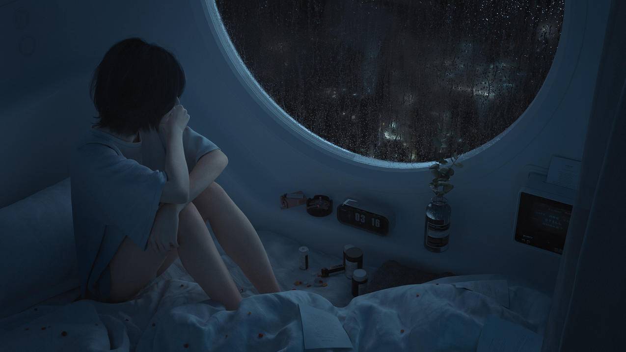 房间 雨夜 被子 床铺女孩 4K壁纸 高清 3D
