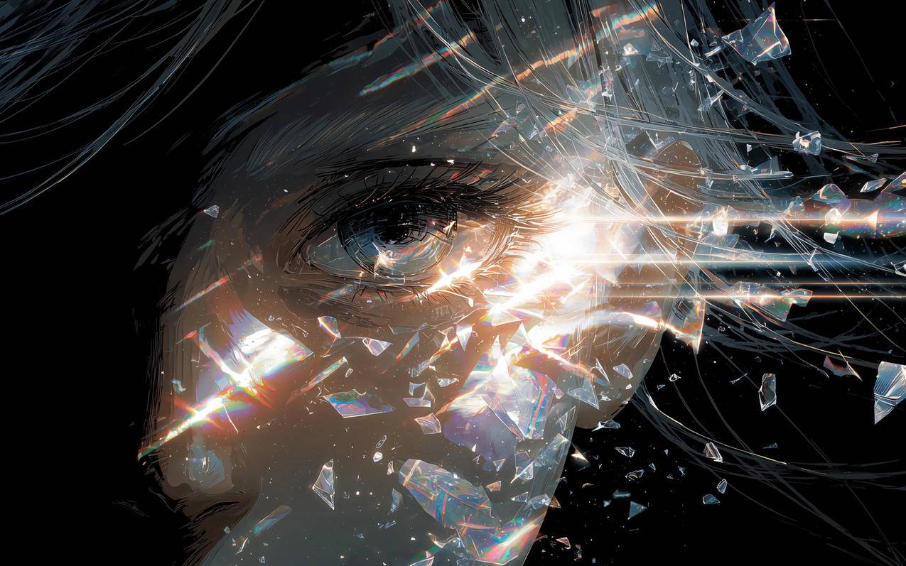 玻璃 人物女孩 脸 眼睛 暗黑背景 4K壁纸3840x2400