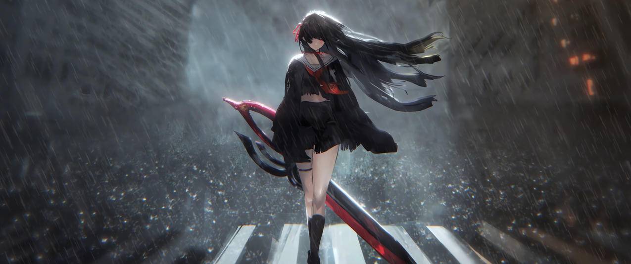 干咲 下雨 安静 暗色系3440x1440超高清壁纸横屏