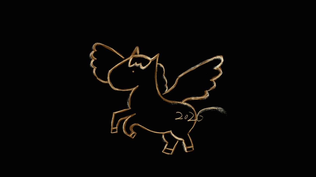 2026新年 金马 翅膀 暗黑色背景 8k壁纸 8000x4500