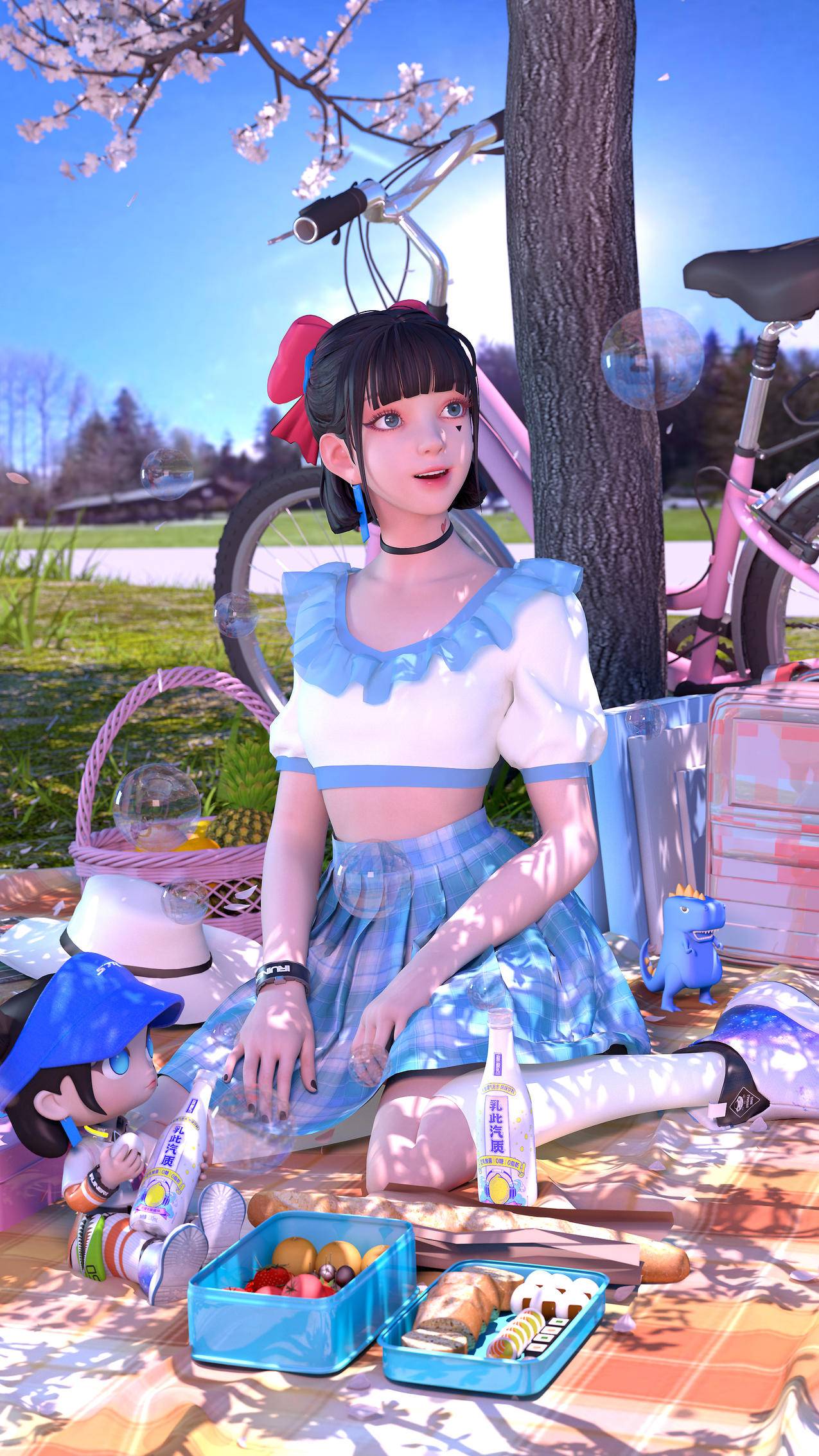 集原美 自行车 户外用餐 4k手机壁纸竖屏动漫2160x3840