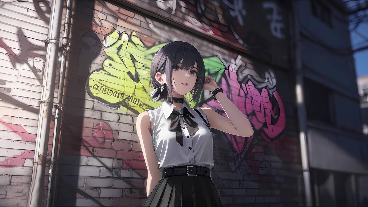街头涂鸦背景图片 创意风 动漫美女 4K壁纸 3840x2160