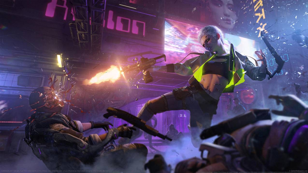 赛博朋克2077 cyberpunk2077 短白发 少女 枪 4K高清壁纸