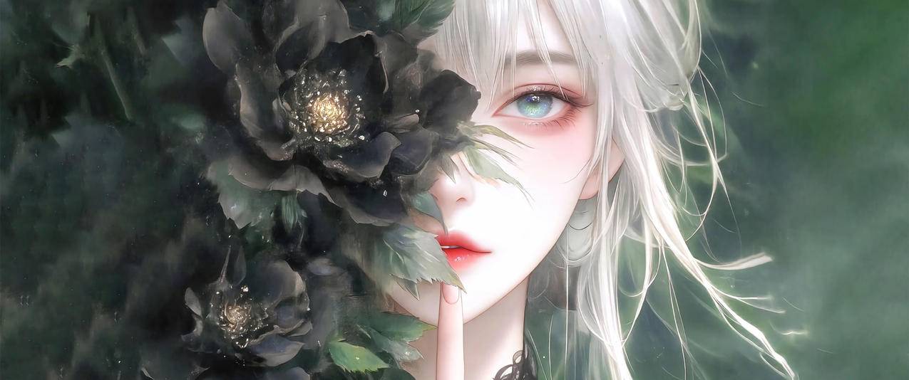 花瓣遮眼 动漫女孩 3440x1440带鱼屏壁纸