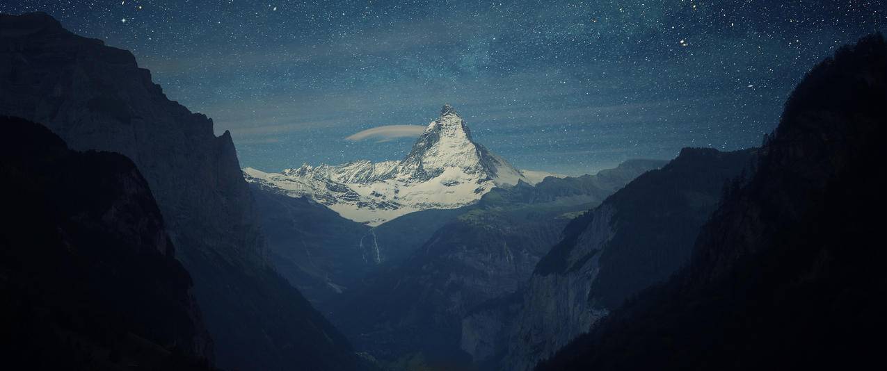 劳特布龙嫩山谷星夜风景带鱼屏壁纸