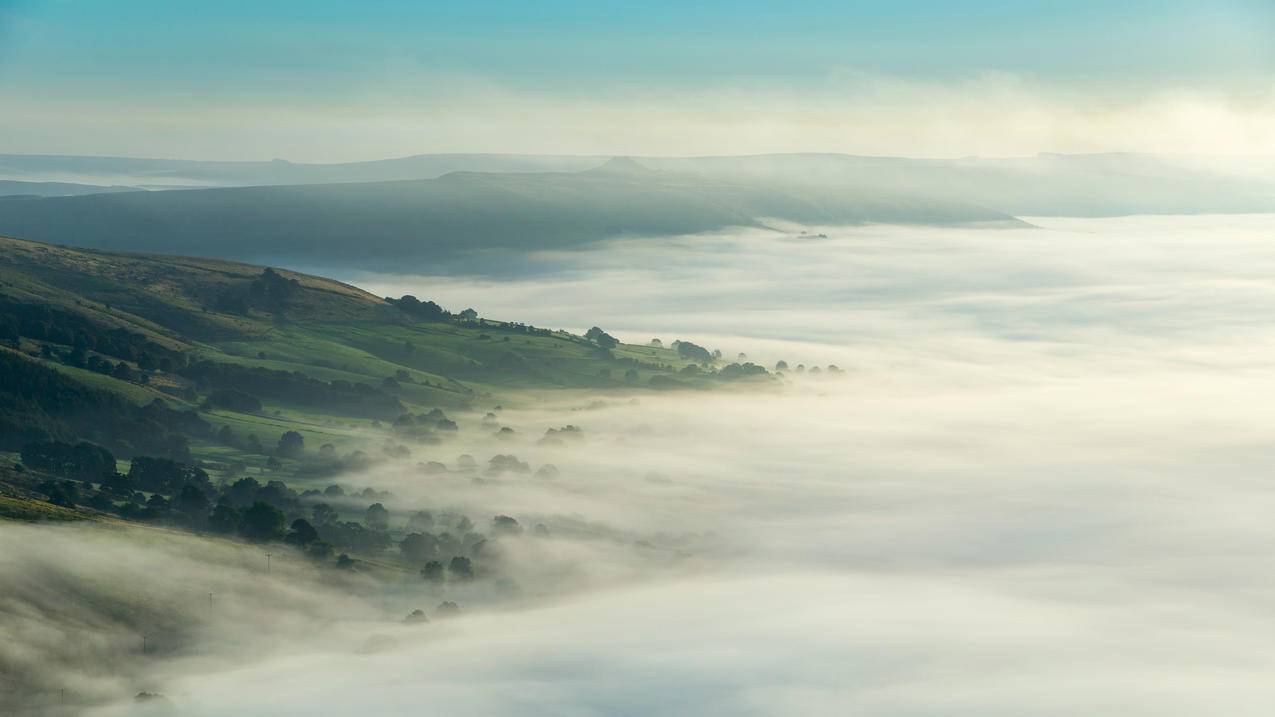丘陵 日出早晨 薄雾 远景 4K风景壁纸3840x2160
