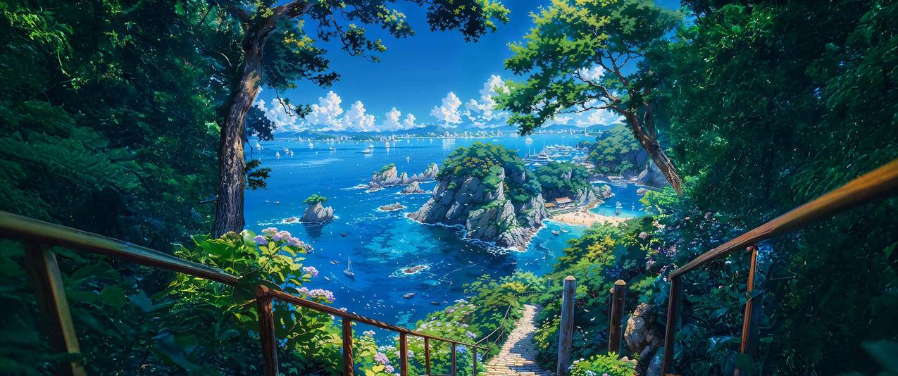 夏日海滨风景3440x1440带鱼屏壁纸