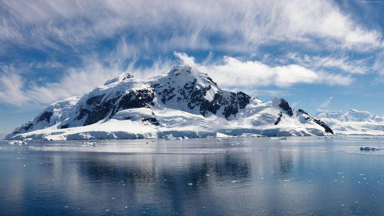 风景风光雪山孤岛大海白云天空4k壁纸