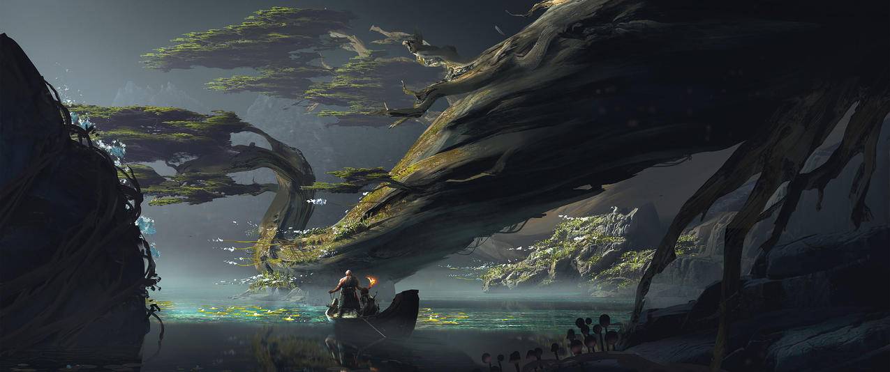 战神GodofWar游戏风景带鱼屏壁纸