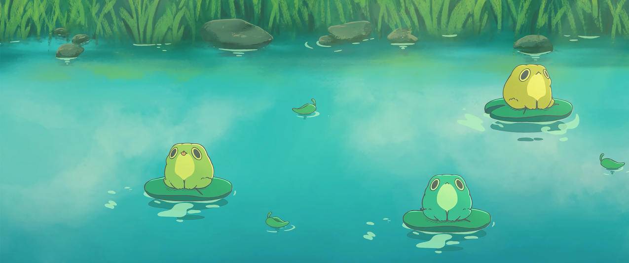 池塘可爱小青蛙3440x1440带鱼屏桌面壁纸