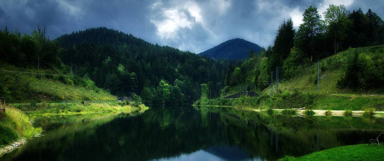 奥地利水库风景3440x1440带鱼屏壁纸