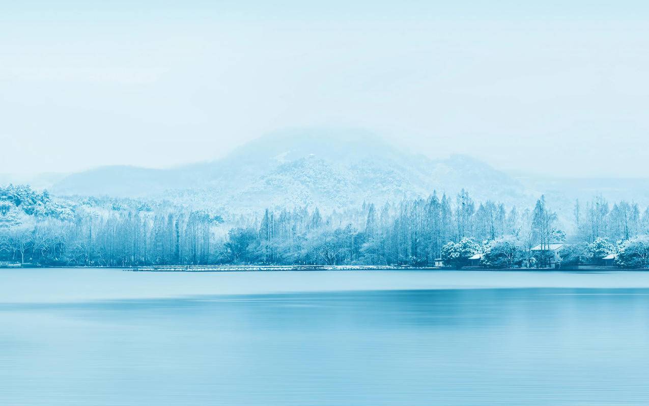 冬季风景 雪景 河流 树林 2560x1600高清壁纸