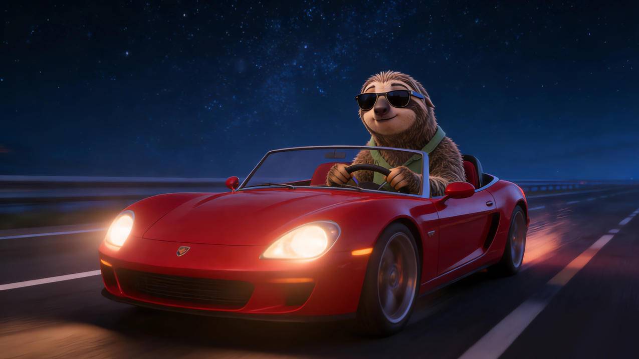 树懒闪电疯狂动物城 跑车 星空 4K壁纸