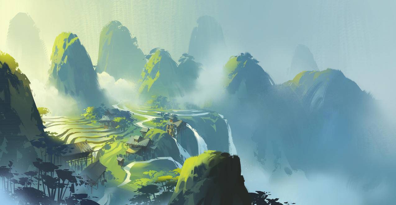 小溪谷绘画风景4K壁纸