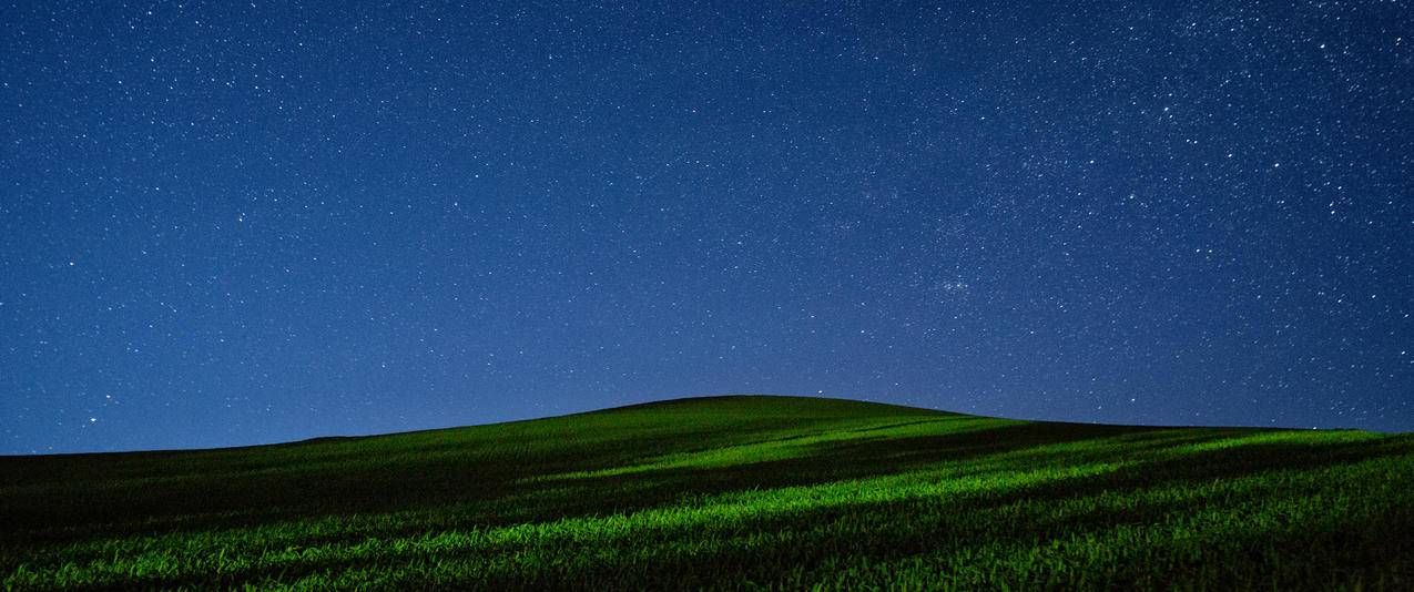 银河星空绿蓝色风景带鱼屏壁纸