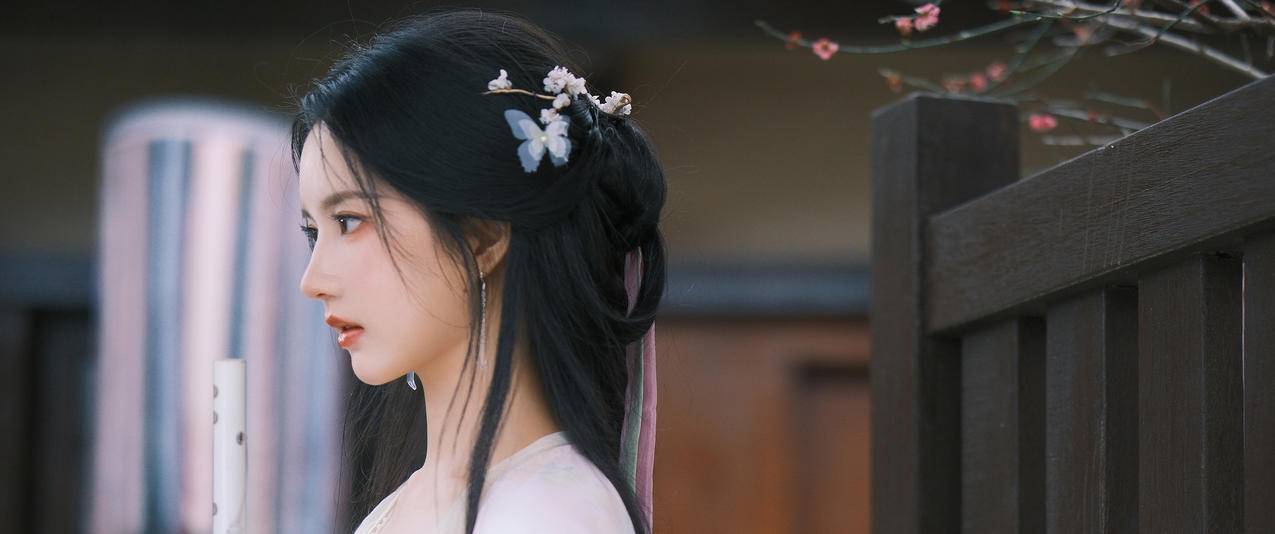 古风美女 刘些宁 侧脸 唯美3440x1440带鱼屏壁纸