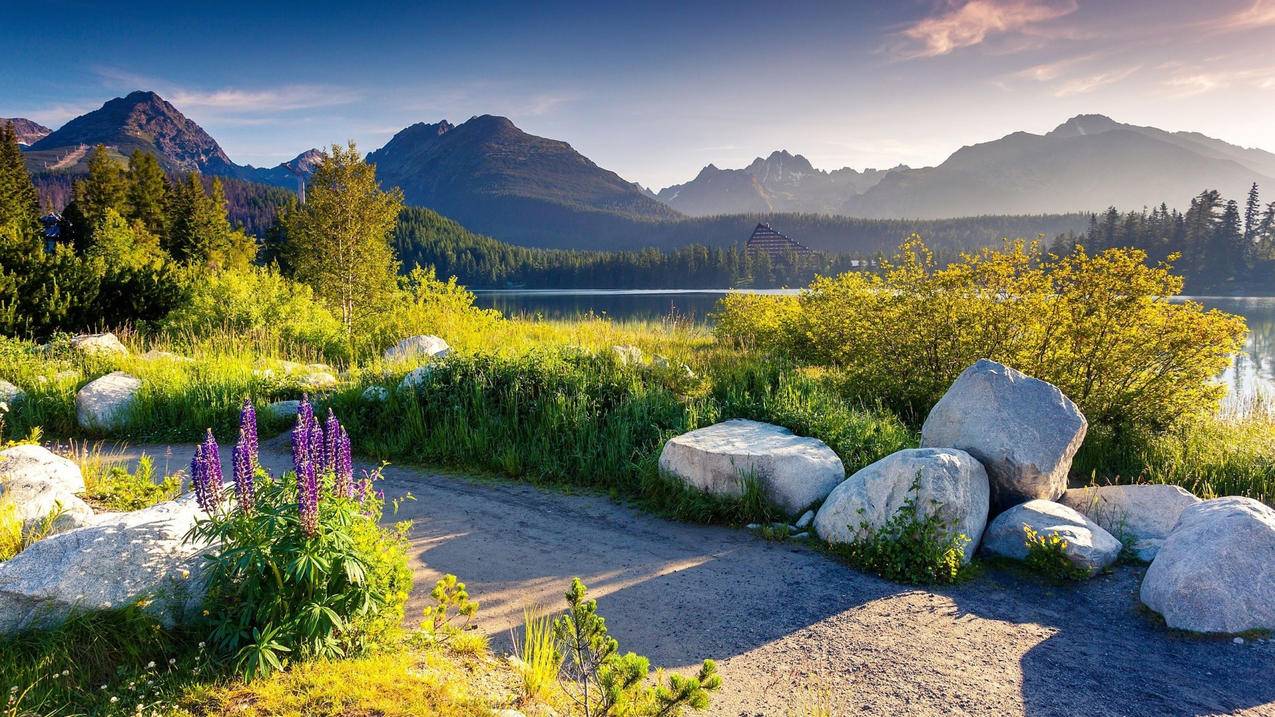 风景自然风光山川草地河流高清壁纸