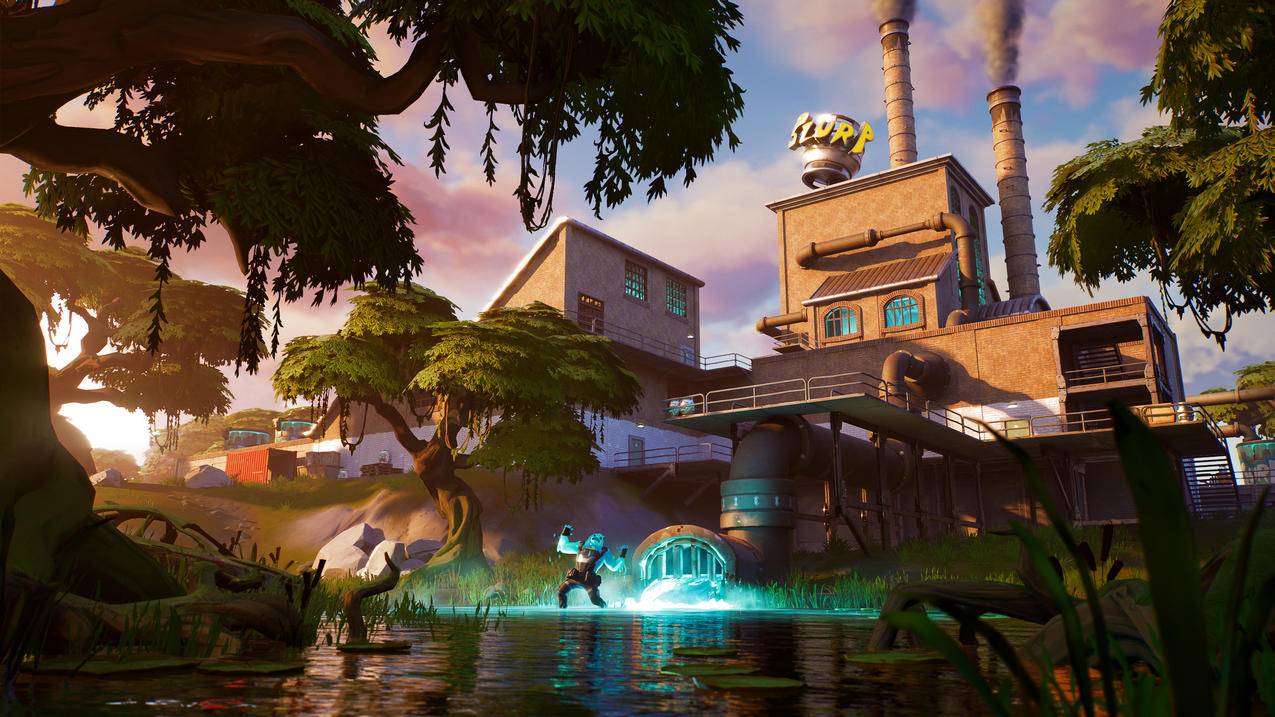 堡垒之夜fortnite 河水 房屋 树 荷叶 4K高清游戏电脑壁纸