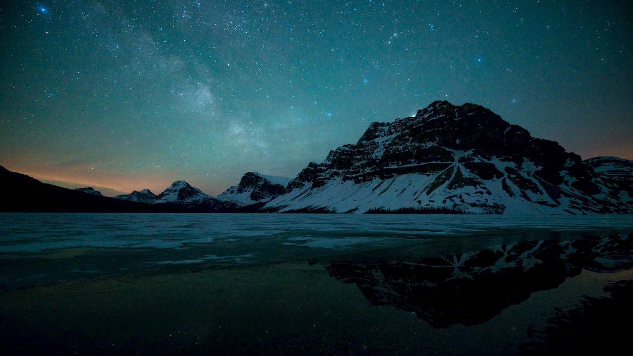 班夫 国家公园 湖 银河 星空 5k风景壁纸