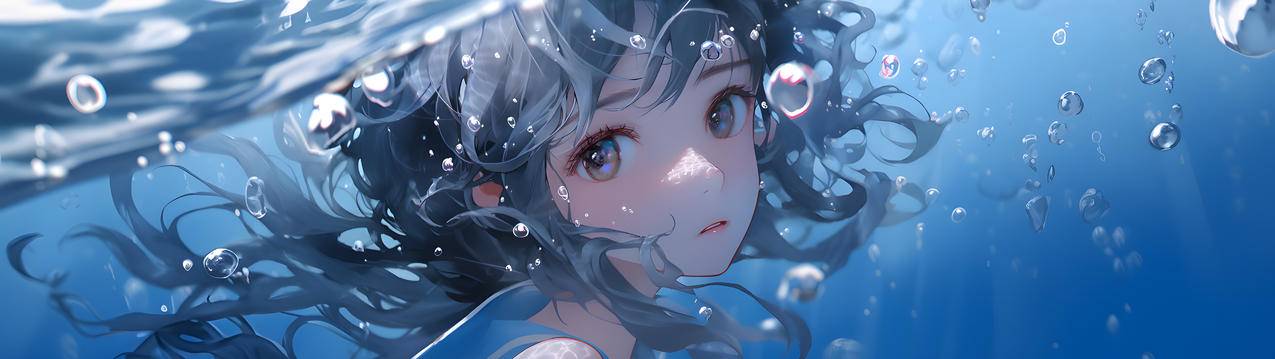 水下少女5120x1440动漫双屏壁纸