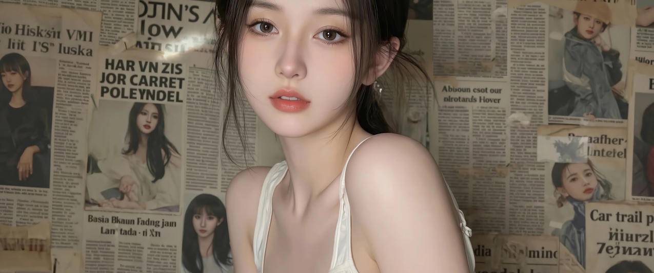 报纸墙可爱漂亮美女3440x1440带鱼屏壁纸