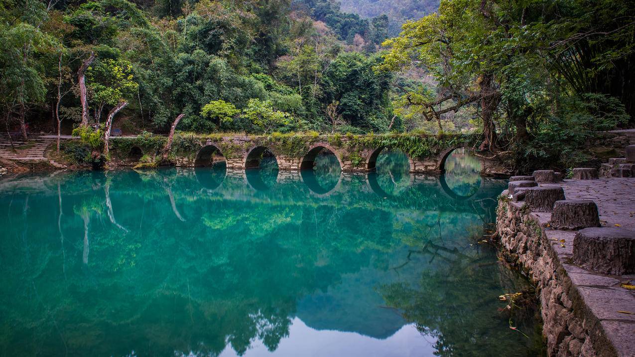 风景自然风光河流桥高清壁纸