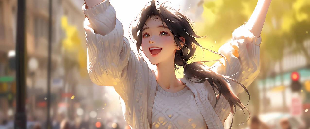 秋天 可爱女孩 3440x1440带鱼屏动漫壁纸