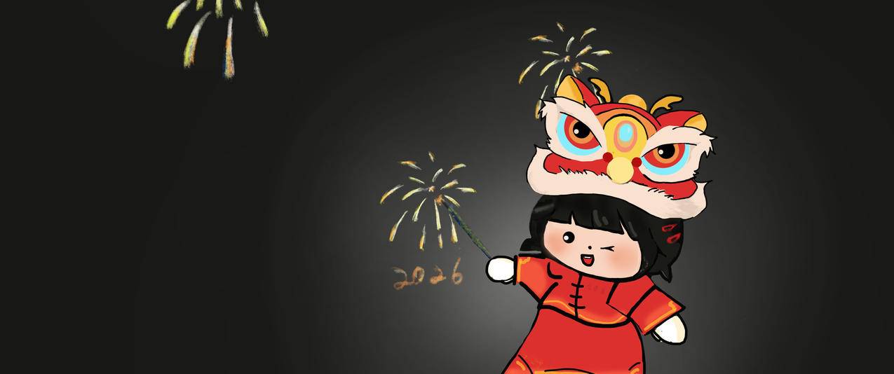 2026 小女孩 烟花 新年 忘忧草绘画3440x1440带鱼屏壁纸