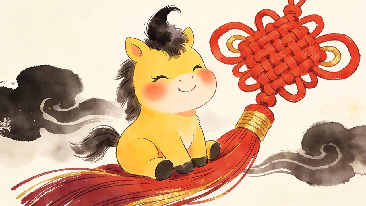 2026马年 水墨风 可爱马宝宝 新年4K壁纸