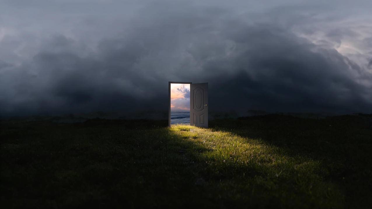 云 时空之门 光 绿草地 4K风景壁纸3840x2160