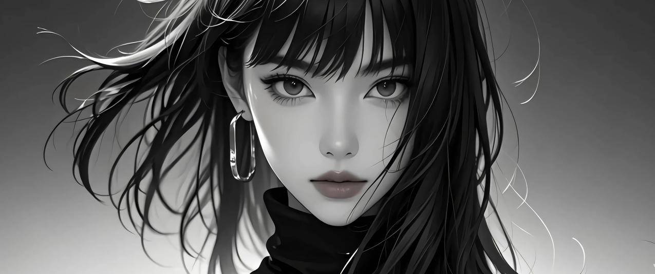 暗黑系 长头发动漫美女 3440x1440带鱼屏壁纸