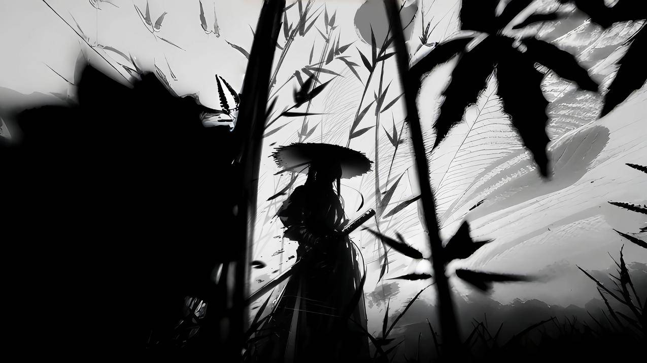 古风 斗笠剑客 黑白武侠风4k壁纸