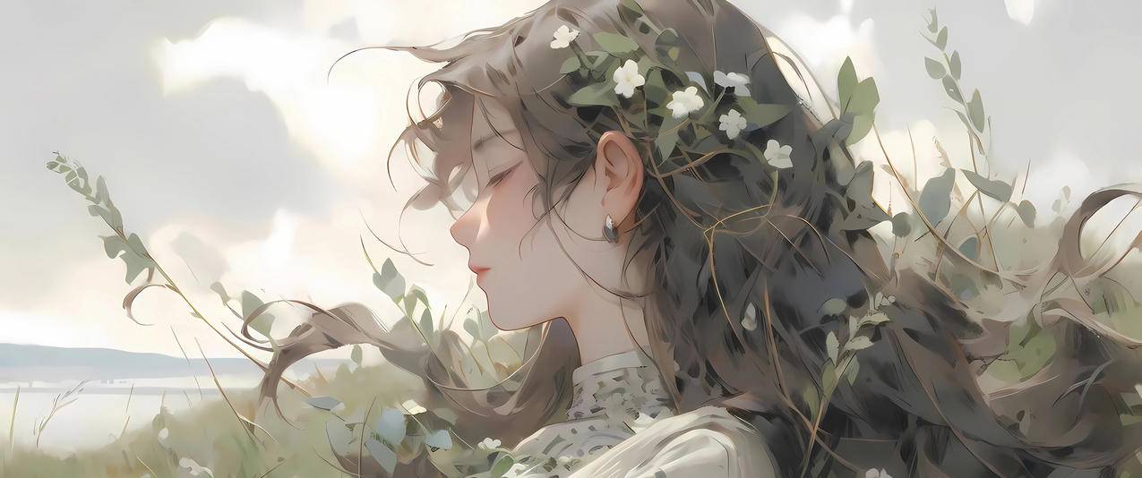 少女 花海 唯美 3440x1440带鱼屏壁纸动漫