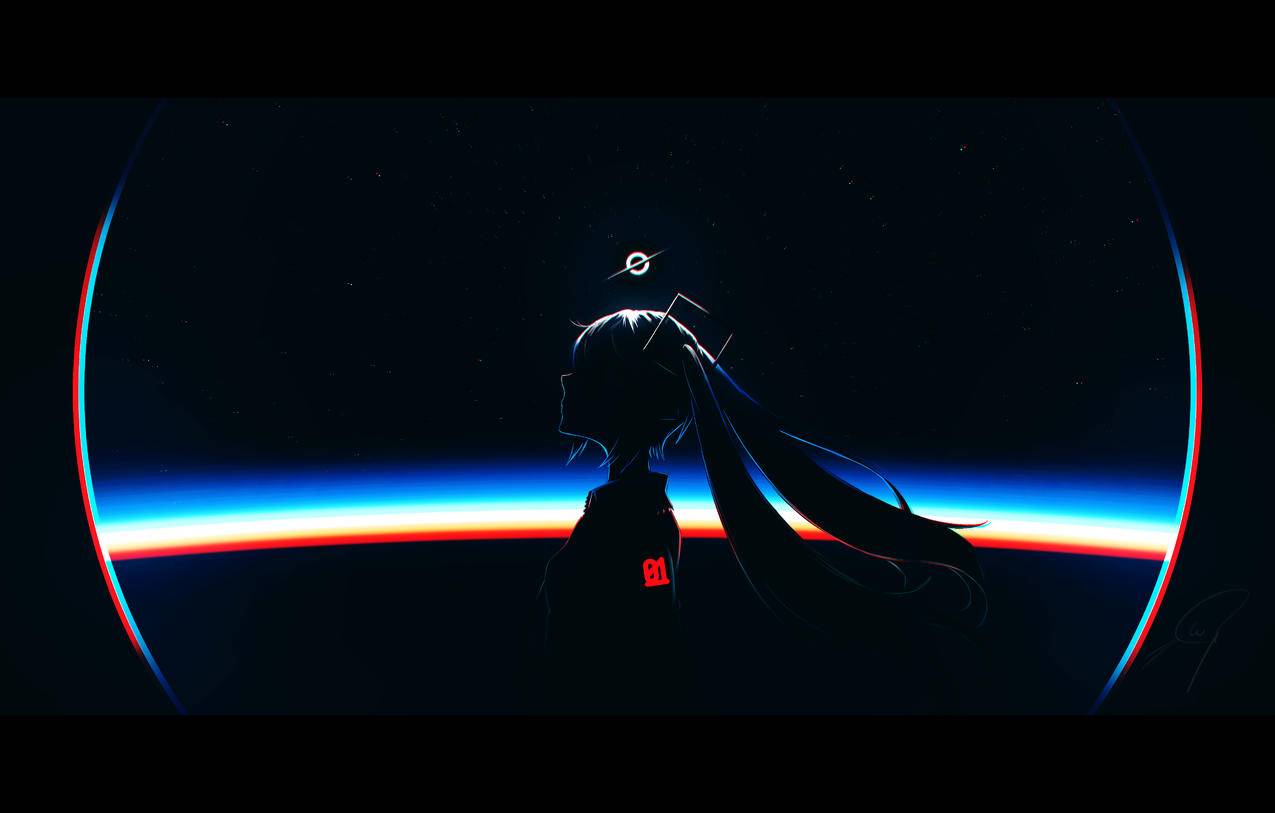 动漫女孩 初音未来 宇宙 深色背景 太空 星星 4K壁纸