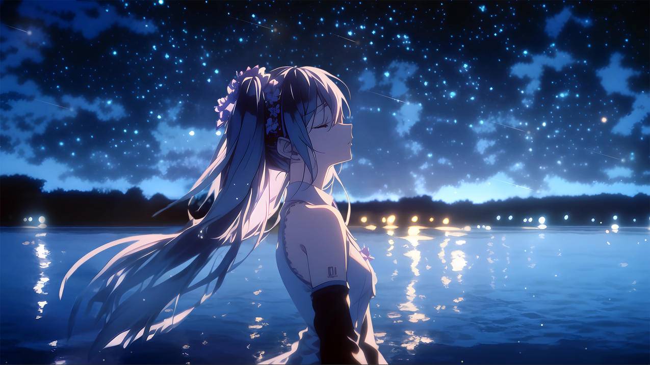 初音未来-湖畔星辰 4K壁纸 3840x2160