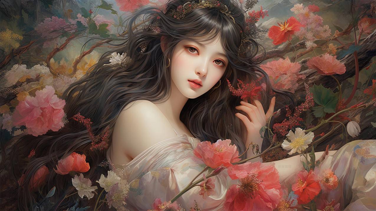 唯美美女花海ai绘画 4k壁纸