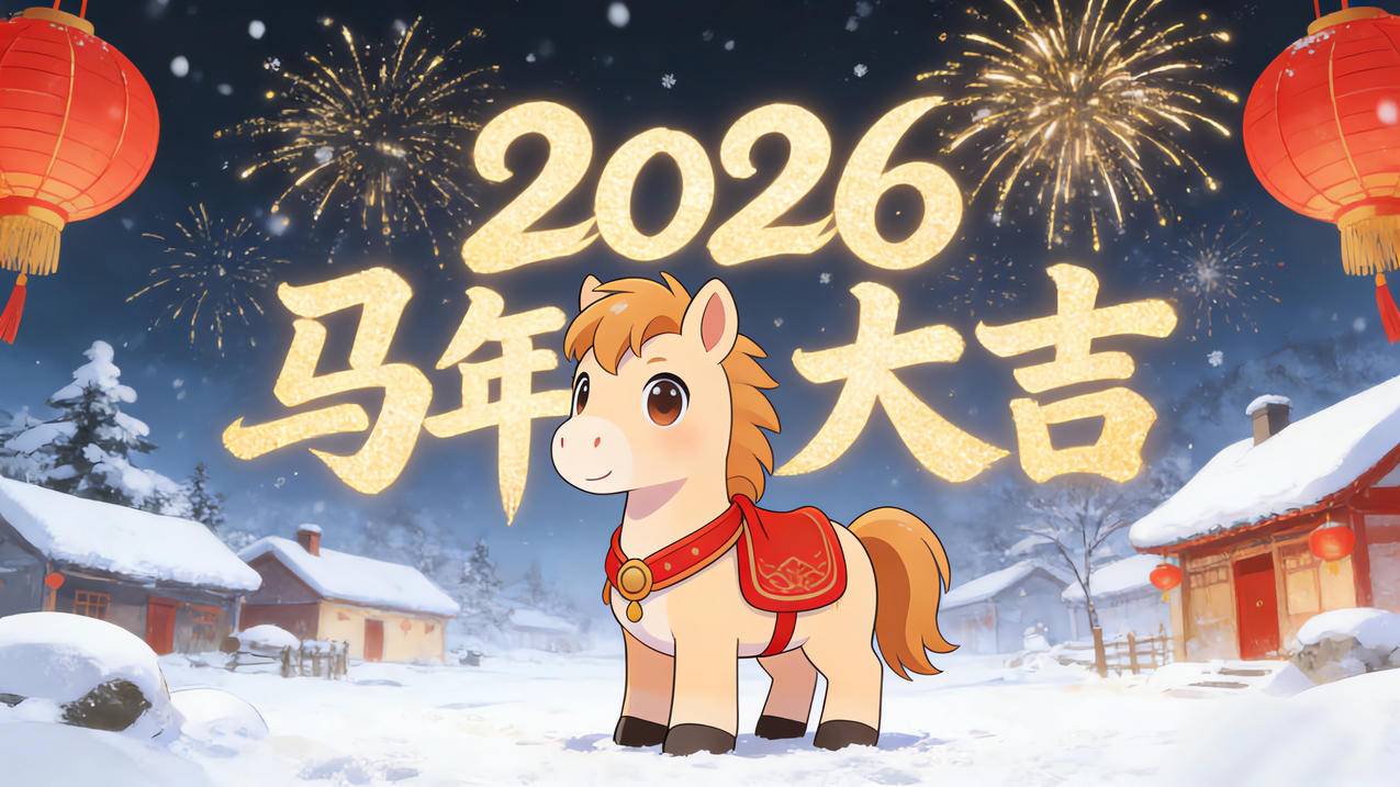 2026马年大吉 雪村 烟花 4k新年壁纸