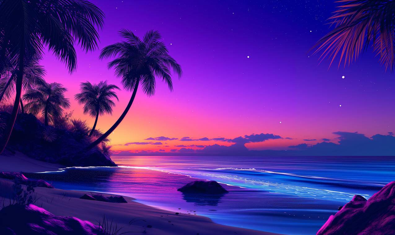 日落后美丽的海滩风景 4K壁纸