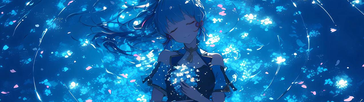 神里凌华水光月色3840x1080带鱼屏双屏壁纸
