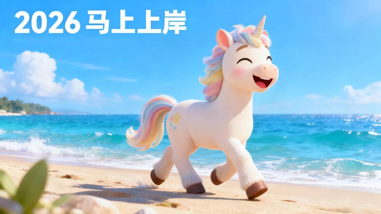 2026马上上岸 海边 开心的小马4k壁纸