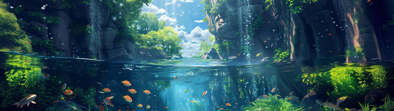 小溪 水下植物 鱼 绿色风景3840x1080带鱼屏壁纸