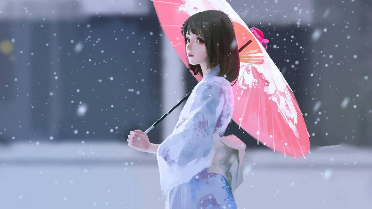 撑伞女孩 日本和服美女 4k动漫壁纸 3840x2160
