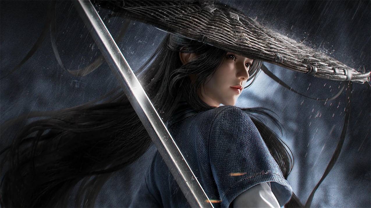 江湖 古风 斗笠女侠 4K壁纸 3840x2160
