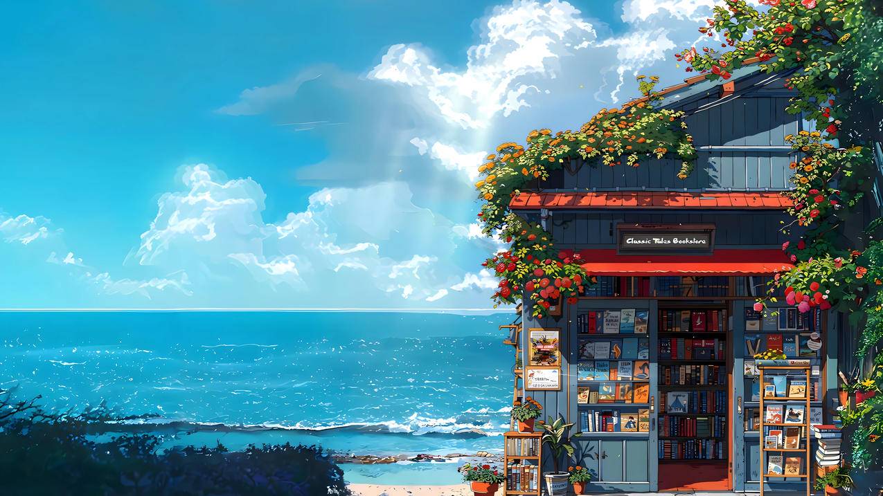 海边 海景 小屋 书店 4K风景壁纸